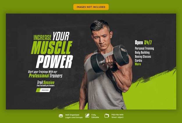 Sportschool en fitness webbannersjabloon