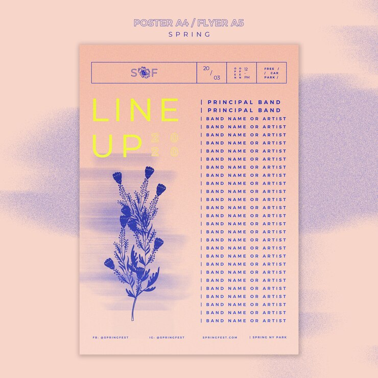 PSD Gratis spring music festival poster theme