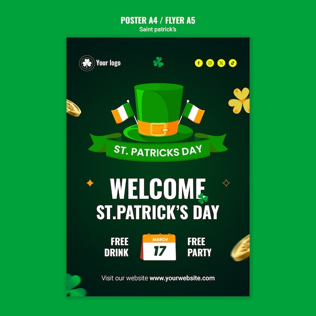 Gratis PSD st patrick's day viering poster sjabloon