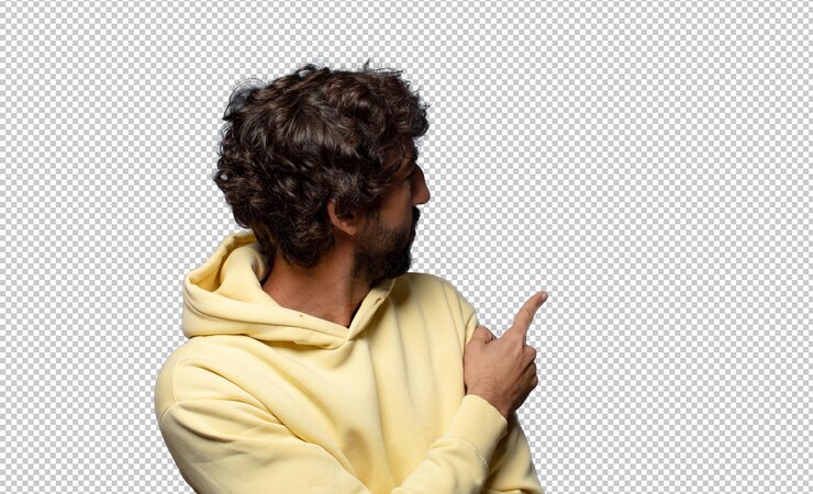 Gratis PSD staan en wijzen naar object op kopieerruimte achteruitzicht