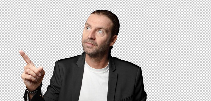 Gratis PSD staan en wijzen naar object op kopieerruimte achteruitzicht