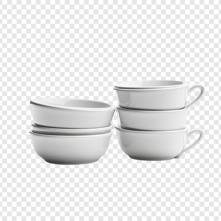 PSD gratuito stack di ciotole e tazze bianche pulire utensili da cucina semplici
