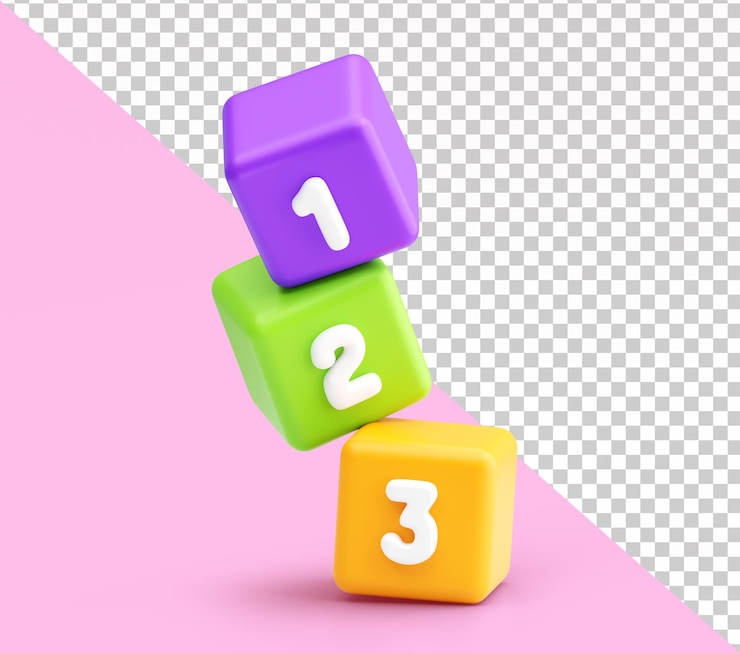 PSD gratuito stack inclinato 3d di blocchi di numeri per l'istruzione precoce
