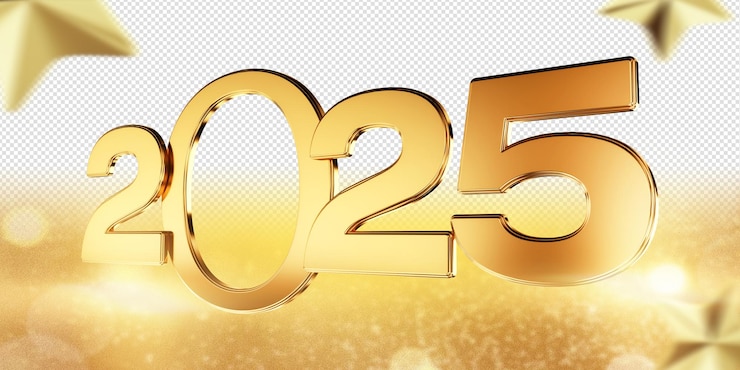 PSD gratuito stampone 3d per il nuovo anno 2025 con consistenza dorata