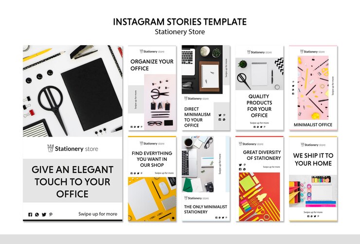 PSD Gratis stationery store instagram stories template