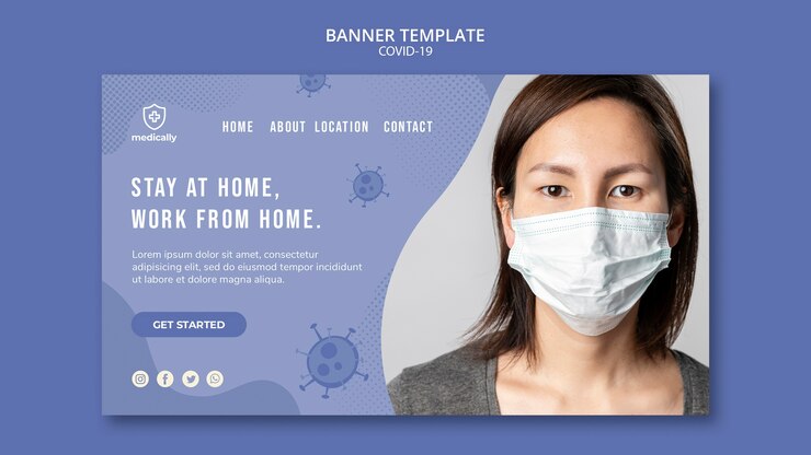 PSD Gratis stay at home and wear mask covid-19 banner template