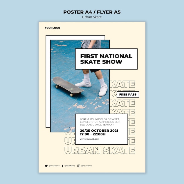 Gratis PSD stedelijke skate concept poster sjabloon