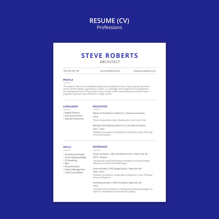 PSD gratuito steve roberts - curriculum vitae dell'architetto