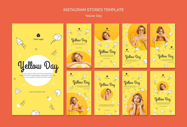 Storie di Instagram con il concetto di giorno giallo