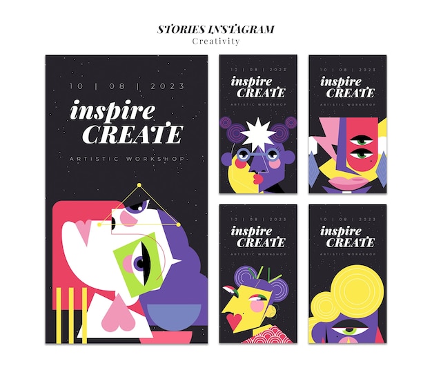 Storie di instagram del concetto di creatività del design piatto