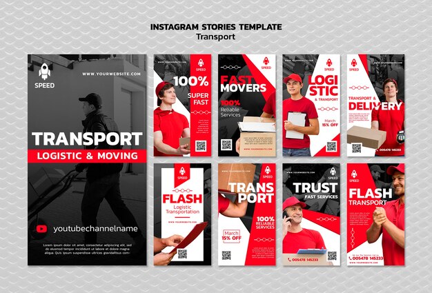 Storie di instagram del concetto di trasporto