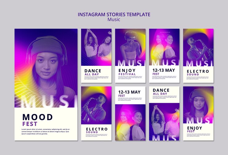PSD gratuito storie di instagram del festival musicale