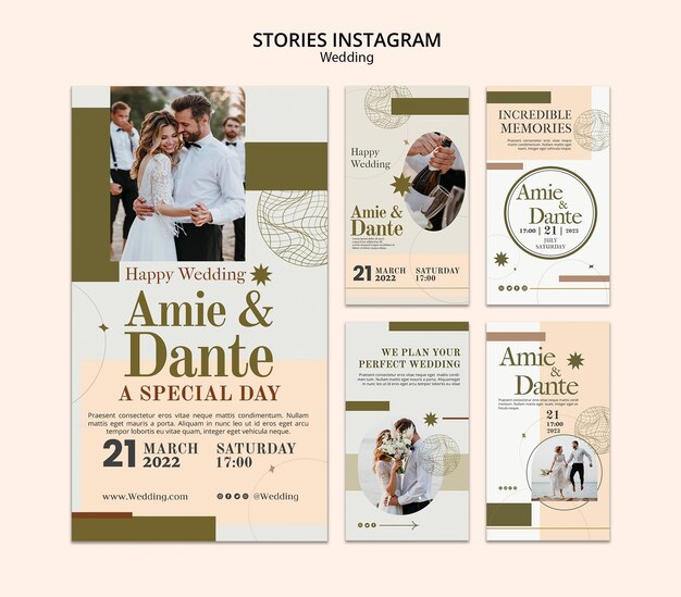 Storie di instagram di celebrazione del matrimonio di design piatto