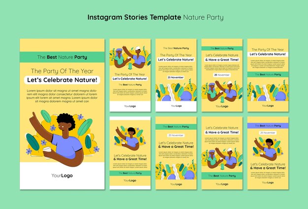 Storie di instagram di feste nella natura disegnate a mano