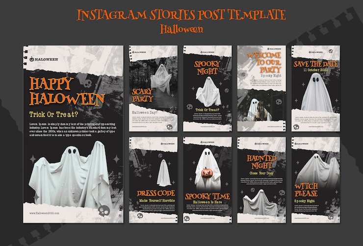 PSD gratuito storie di instagram di halloween sgangherate e felici