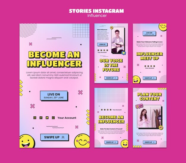 Storie di instagram di lavoro di influencer disegnate a mano