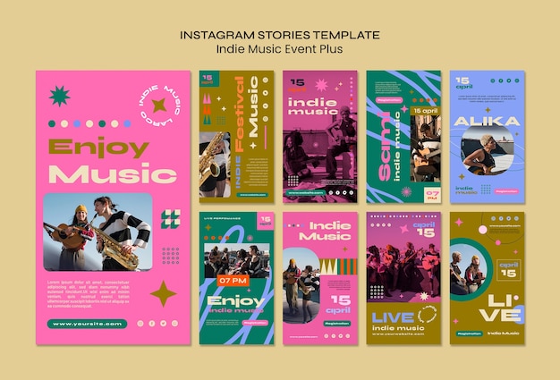 Storie di instagram di musica indie dal design piatto