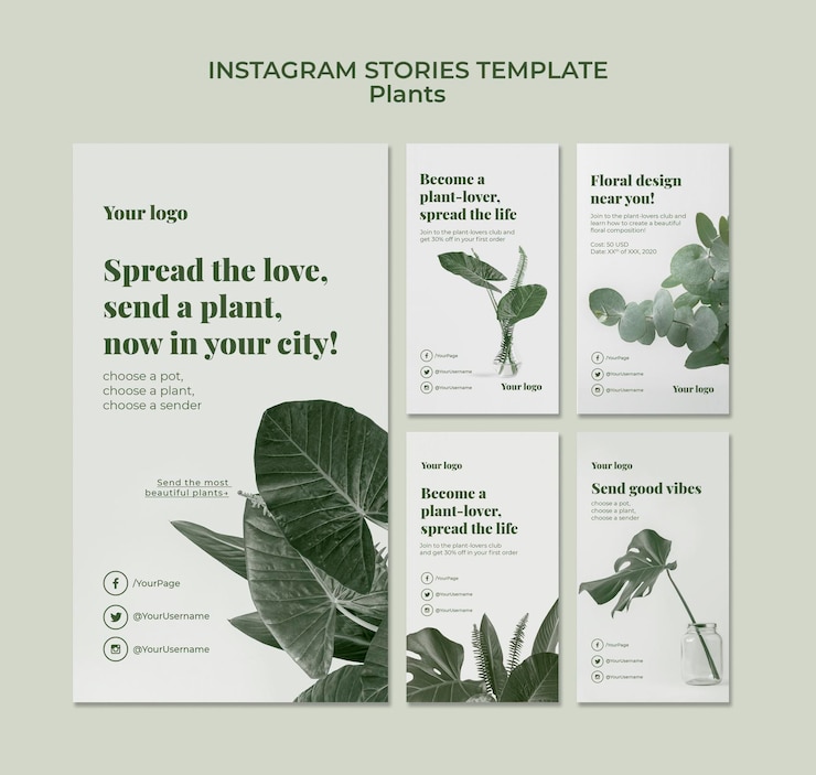 PSD gratuito storie di instagram di piante