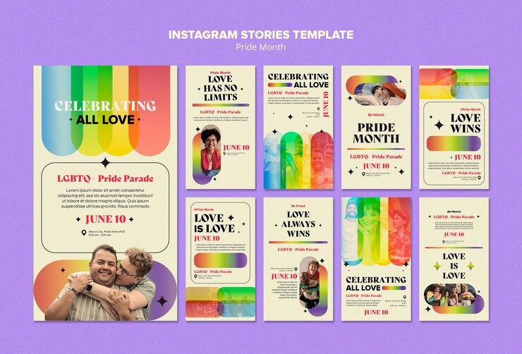 PSD gratuito storie di instagram per celebrare il mese dell'orgoglio