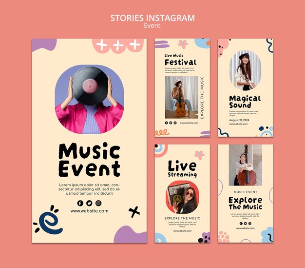 Storie di instagram per eventi musicali dal design piatto