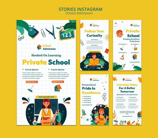 Storie di instagram per l'ammissione alla scuola di design piatto