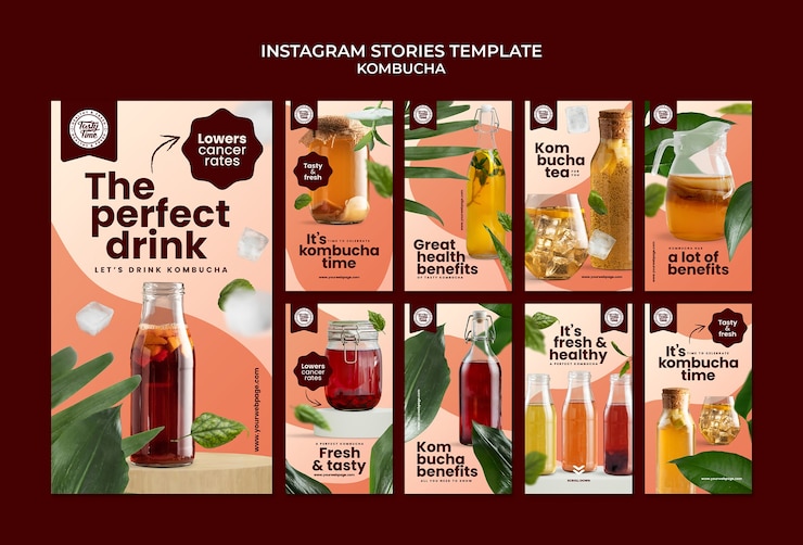 PSD gratuito storie di kombucha su instagram