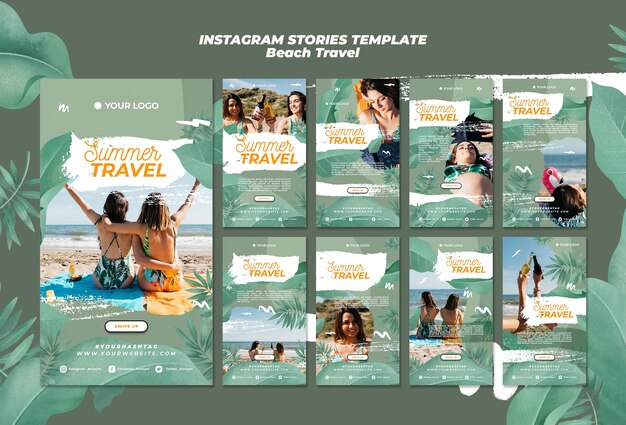 Storie instagram di viaggi sulla spiaggia estiva