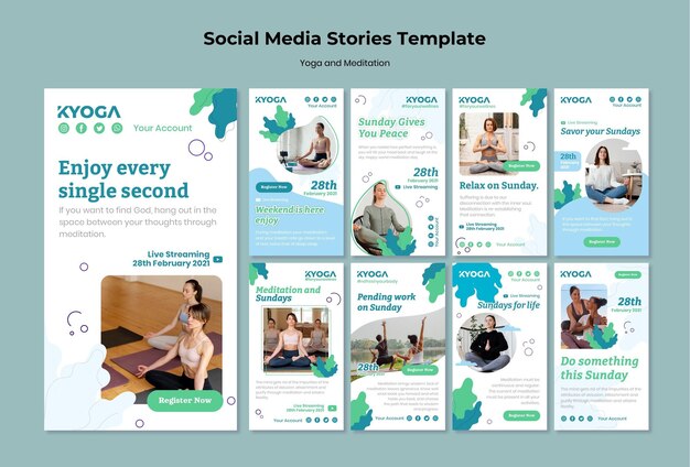 Storie sui social media di yoga e meditazione