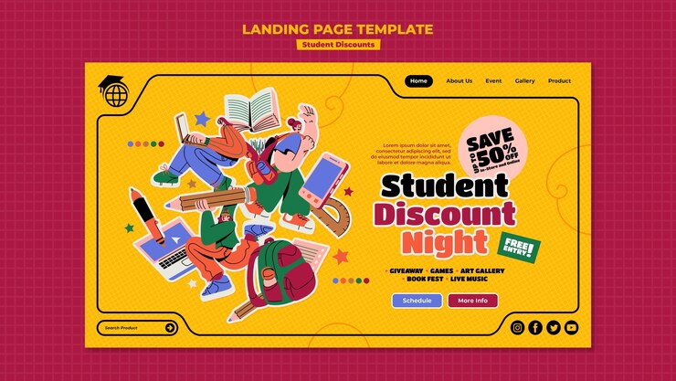 PSD Gratis student discounts landing page template