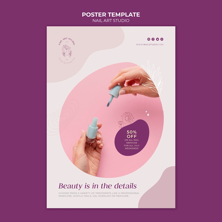 PSD gratuito studio di nail art con modello di poster dell'offerta
