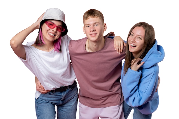 Gratis PSD studioportret van een groep jonge tienerkinderen