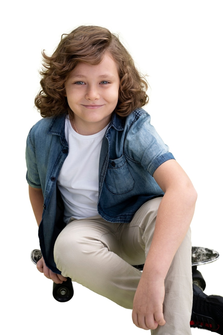 Gratis PSD studioportret van jonge jongen met skateboard