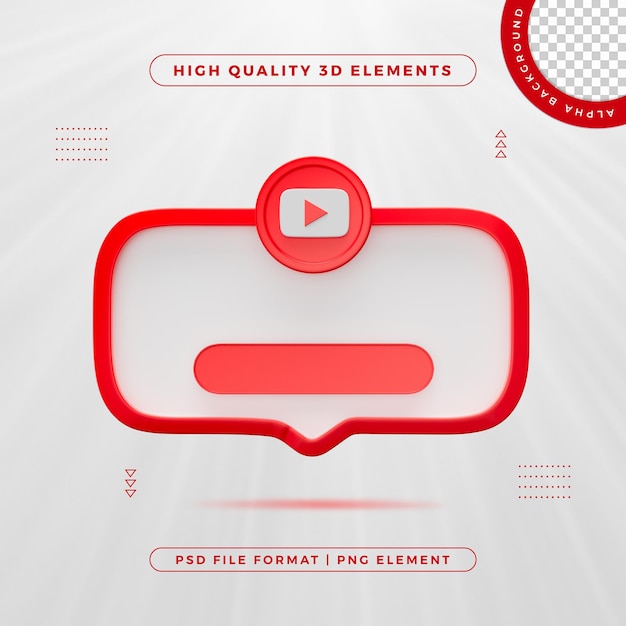 Subscribe Youtube Banner Element Icon Isolado Renderizado en 3D