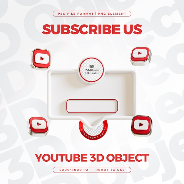 Subscribe Youtube Banner Element Icon Isolado Renderizado en 3D