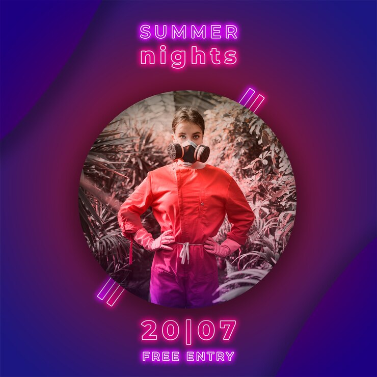 PSD gratuito summer party party banner in stile luci al neon