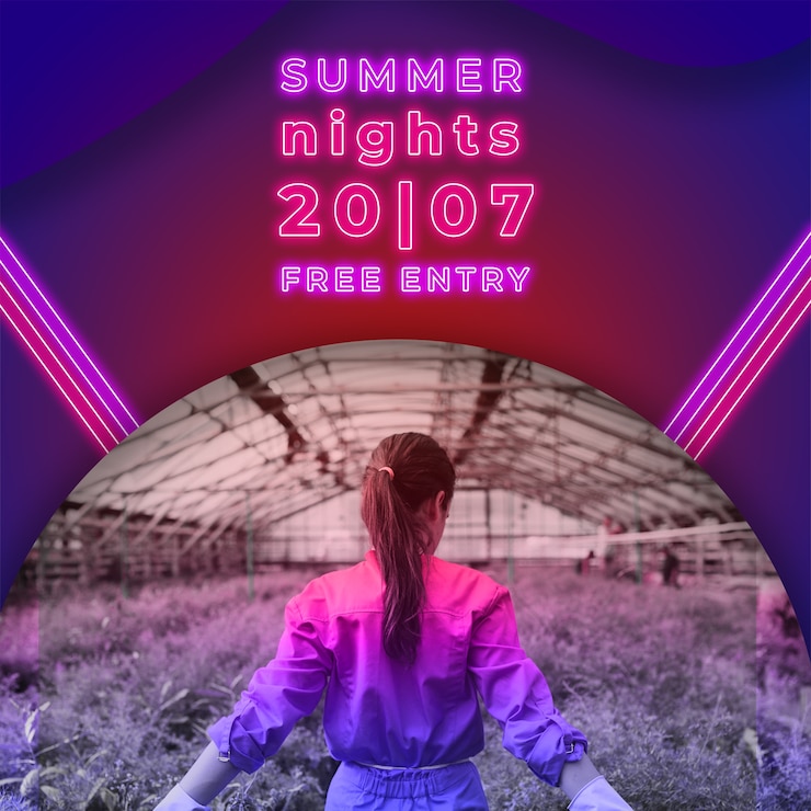 PSD gratuito summer party party banner in stile luci al neon