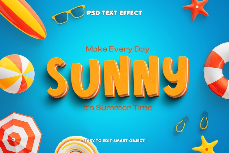Gratis PSD sunny bewerkbare 3d-teksteffect