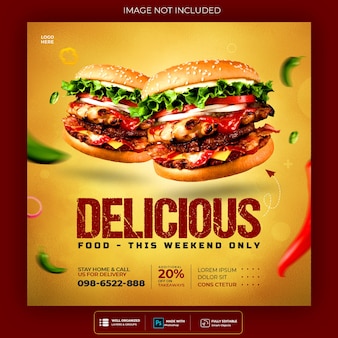 Super heerlijk eten hamburger instagram post ontwerpsjabloon