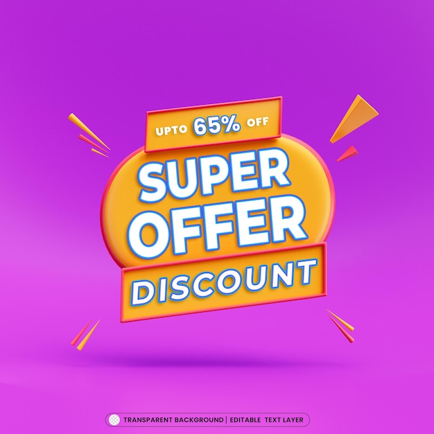 Super offerta 65% di sconto modello di banner promozionale 3d