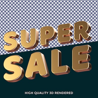 Super sale 3d-gerenderde geïsoleerde tekststijl met realistische gouden metalen textuur