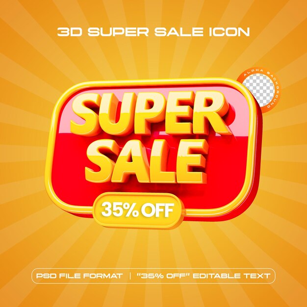 Super venta 35 de descuento Banner de promoción 3D con texto editable