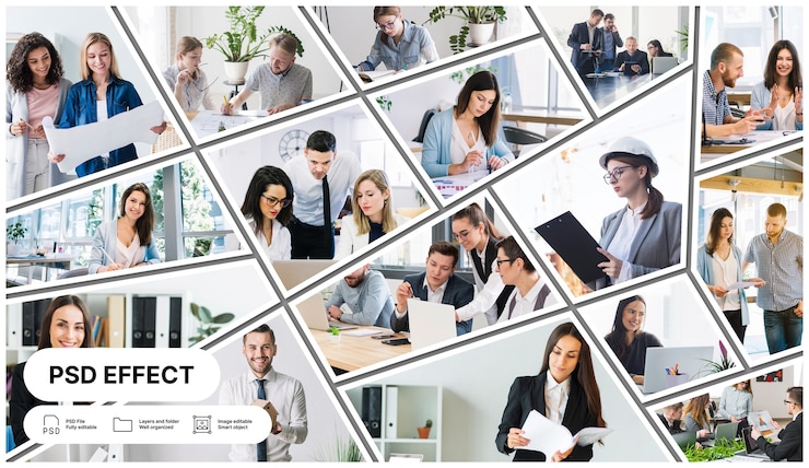 PSD gratuito superposición con efecto de cuadrícula de collage