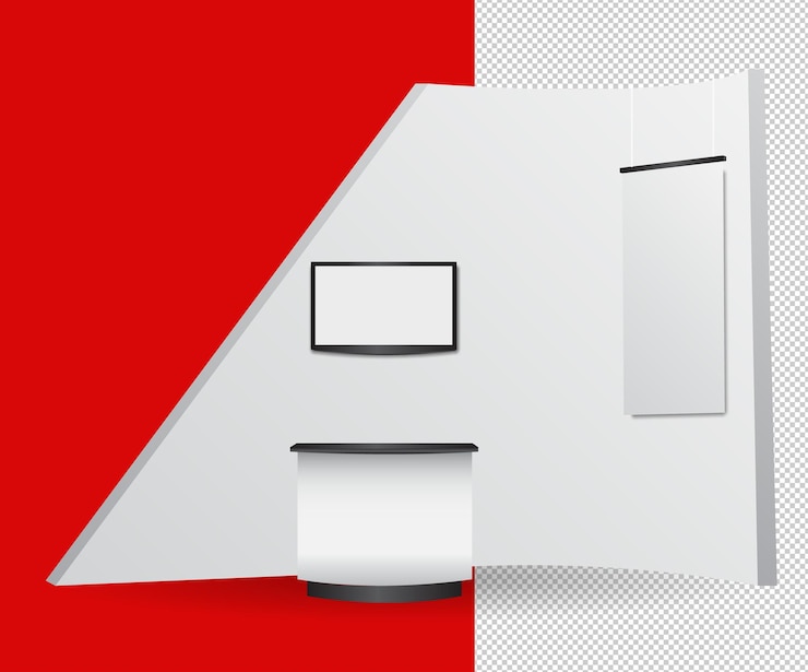 PSD gratuito supporto pop-up per esposizione commerciale in bianco bianco per presentazione con tavolo da banco promozionale