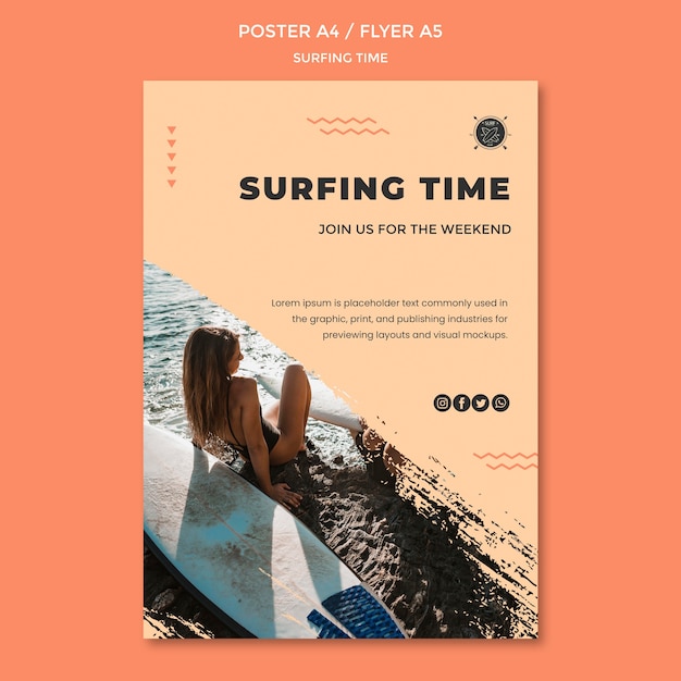 Gratis PSD surf concept poster sjabloon