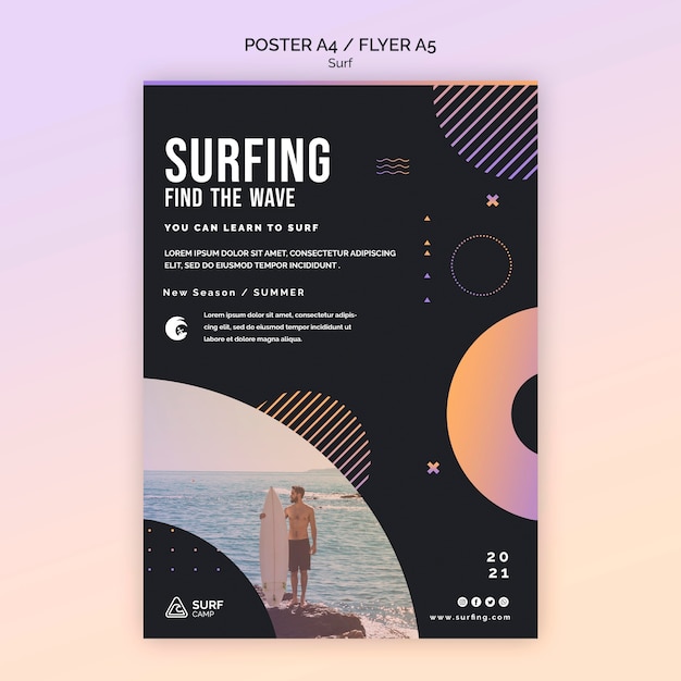 Gratis PSD surfen lessen folder sjabloon