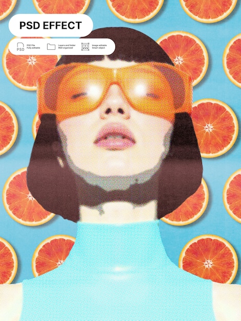 Surreal portrait with sunglasses and oranges