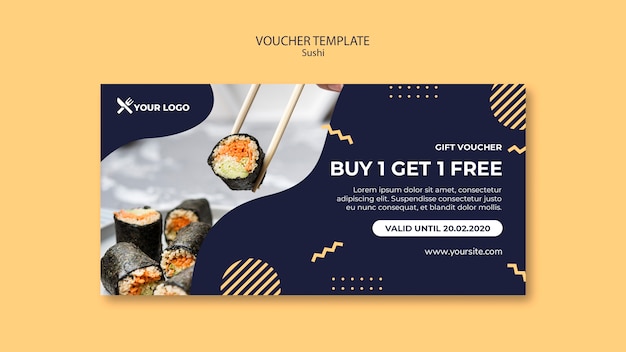 Gratis PSD sushi concept voucher sjabloon