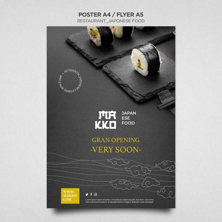 Gratis PSD sushi restaurant grand opening poster afdruksjabloon