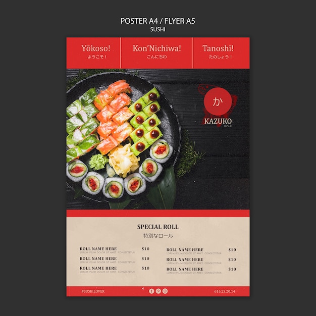Gratis PSD sushi restaurant poster sjabloon