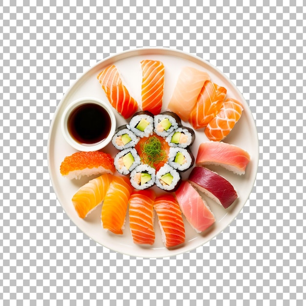 PSD gratuito sushi y rollos japoneses hechos con pescado fresco y arroz sobre un fondo transparente